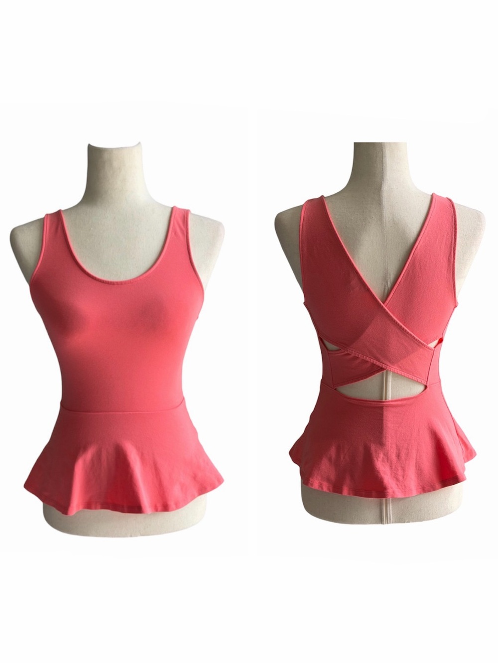 Express Open Back Women Coral Salmon Peplum Tank Top Y2K Sleeveless Scoop Neck